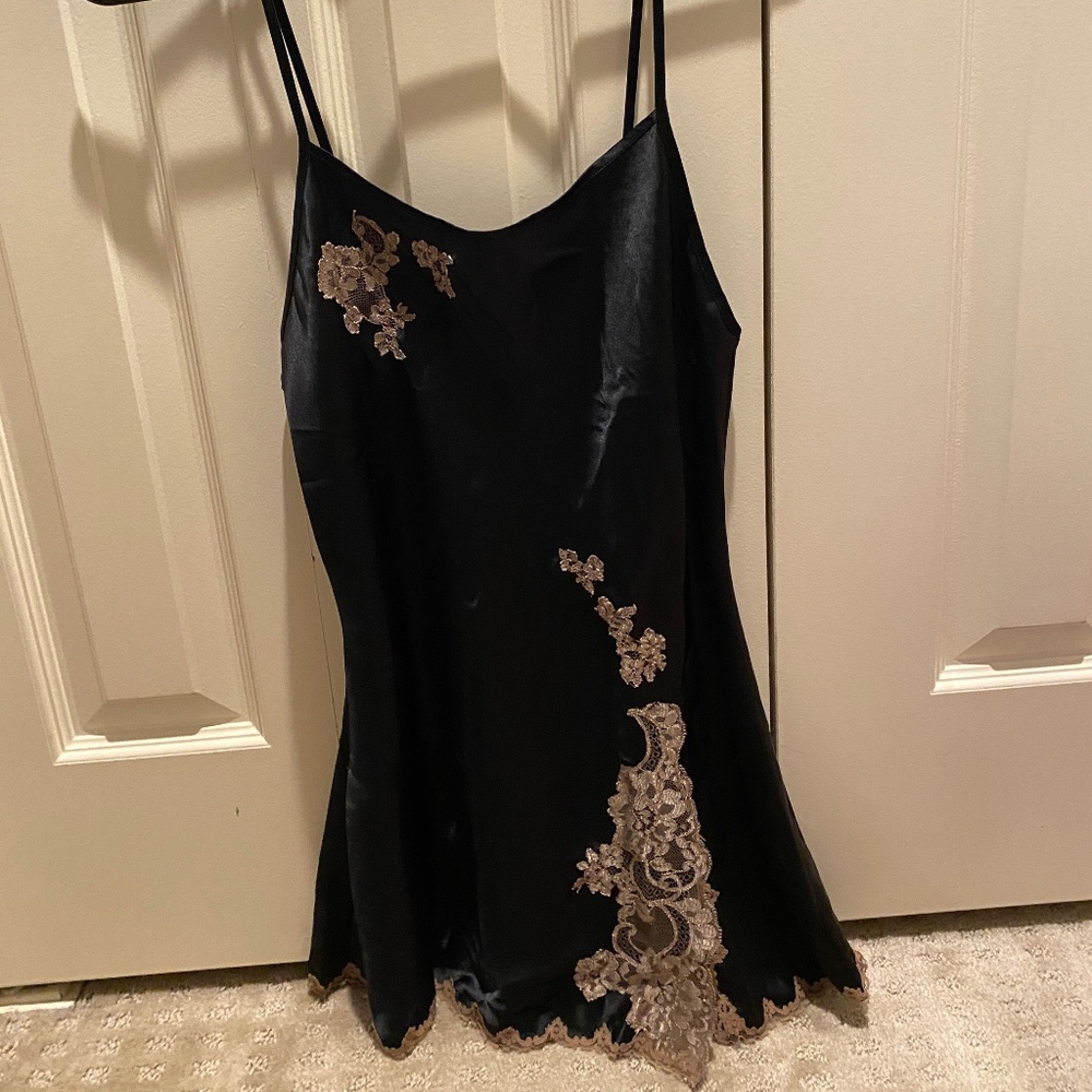 Victoria's Secret black Satin lace trimmed slip dress babydoll nightie